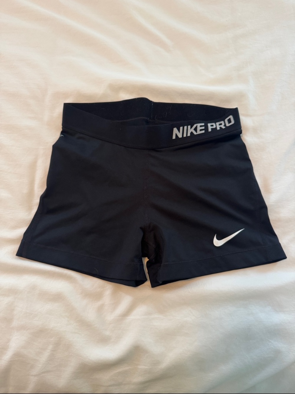 Nike Pro Black Athletic Compression Shorts with White Swoosh